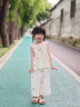 mlgt kids女童套裝夏季新款兒童蝴蝶結(jié)無袖背心兩件套女孩洋氣夏裝 米白色 100 cm 曬單實(shí)拍圖