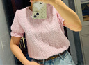 庫恩瑪維【肌理褶皺】泡泡袖T恤女2024夏季新款粉色甜美正肩短袖K30579 粉色 S 曬單實(shí)拍圖