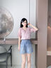 香影牛仔短褲女高腰2025夏裝新款淺藍色寬松小個子遮胯闊腿a字褲 牛仔藍 S 155/80A/85-95斤 曬單實拍圖