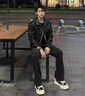 仕步凡 SIGOFAD黑灰色水洗牛仔褲男春秋新款美式高街復古寬松顯瘦百搭潮牌微喇褲 純黑色 XL 曬單實(shí)拍圖
