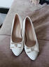 啄木鳥(niǎo)真皮女鞋春秋中跟單鞋女2026新款粗跟尖頭高跟鞋中年媽媽工作皮鞋 米白色 35 曬單實(shí)拍圖