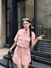 KAMA卡瑪冰絲短褲夏季女 新款涼感連體褲寬松半截褲女 輕薄工裝短褲女 粉色 S 曬單實(shí)拍圖