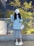 DRPR品牌女裝新品拼接羽絨服外套女白鴨絨小香風(fēng)2025冬季小個(gè)子收腰 藍色 S 曬單實(shí)拍圖