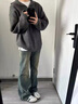 迪伽達(dá)美式高街cleanfit復(fù)古藍(lán)牛仔褲男春秋季直筒修身vibe褲子高腰微喇 GY-3026藍(lán)色 XL 曬單實(shí)拍圖
