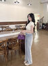 尚靜法式優(yōu)雅花苞袖針織T恤衫25年夏新時尚氣質拼接針織衫女 米白色 M 曬單實拍圖