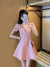 蔻伊婭（Kouyiya）品牌女裝新品氣質(zhì)粉色收腰連衣裙女裝名媛氣質(zhì)粉色泡泡袖裙子女 粉紅色 M 100-110斤 曬單實(shí)拍圖