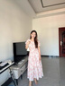 朵以（Duoyi）2025夏季新款度假風(fēng)法式方領(lǐng)系帶木耳邊打攬修身碎花裙中長(zhǎng)裙 水晶粉 M 曬單實(shí)拍圖
