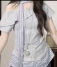 妙奕嘉短袖t恤女夏季新款2025女士t恤衫女款潮流上衣顯瘦遮肚設(shè)計感小眾 灰色不規(guī)則露肩格子拼接短袖 M 曬單實拍圖