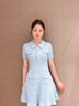 歌芭杉（GEBASHAN）品牌女裝韓版氣質(zhì)修身顯瘦連衣裙2025夏季新款百褶領(lǐng)口收腰連衣裙 霧霾藍 L 曬單實(shí)拍圖