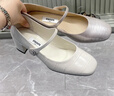 思加圖2026春季新款法式瑪麗珍鞋粗跟鞋淺口單鞋女小皮鞋EGR01AQ6 月色米 35 曬單實(shí)拍圖