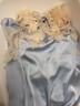 GUTK【100%桑蠶絲】新款性感睡衣女夏季真絲蕾絲吊帶睡裙睡袍兩件套裝 霧灰 吊帶+睡袍 L 【推薦110-130斤】 曬單實(shí)拍圖