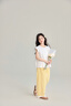 moonkids女童夏季短袖套裝2025新款兒童度假風(fēng)穿搭衣服女孩格子褲夏裝薄款 19041小飛袖+15295黃色闊腿褲 110 cm 曬單實(shí)拍圖