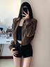 京多夢高腰顯瘦牛仔短褲女新款時(shí)尚a字辣妹爆款超短褲闊腿熱褲百搭ins潮 黑色 S 黑色（90-100斤） 曬單實(shí)拍圖