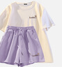 名創(chuàng)優(yōu)品（MINISO）運(yùn)動(dòng)套裝女夏季2025年新款純棉短袖小個(gè)子休閑夏裝搭配一整套女裝 奶白+紫色(幸運(yùn)愛心) M 160(不褪色不變形) 曬單實(shí)拍圖