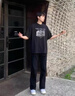 肆緘胖子大碼彎刀牛仔褲男大屁股顯瘦vibe褲子美式高街寬松大碼微喇褲 黑色 4XL 適合180-200斤 曬單實(shí)拍圖