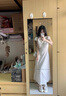 微光里法式V領(lǐng)碎花連衣裙女夏新款氣質(zhì)甜美高級(jí)感度假風(fēng)收腰顯瘦a字長(zhǎng)裙 白色 S 曬單實(shí)拍圖