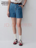 Teenie Weenie小熊牛仔短褲女夏季韓版簡(jiǎn)約休閑松緊高腰時(shí)尚牛仔褲女 深藍(lán)色 M (165) 曬單實(shí)拍圖