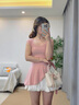 艾美琦美（AIMEIQIMEI）夏季小個(gè)子甜美連衣裙2025年新款收腰顯瘦無(wú)袖上衣蓬蓬短裙子套裝 粉色上衣+米白裙子 M 曬單實(shí)拍圖