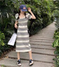 Jret氣質(zhì)方領(lǐng)連衣裙夏季女2025休閑海邊度假條紋長(zhǎng)裙女法式連衣裙 圖片色 均碼 曬單實(shí)拍圖