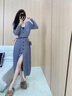 蔻伊婭（Kouyiya）品牌女裝新品針織連衣裙女2025秋季新款修身V領(lǐng)毛衣裙開叉包臀裙 灰色 S 曬單實(shí)拍圖