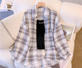 蒂洛緹娜冰絲遮陽(yáng)衣女夏季新款寬松透氣百搭格子襯衫雪紡開(kāi)衫薄款外套 白色格子 3XL 曬單實(shí)拍圖
