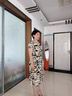 羅蒙（ROMON）媽媽夏裝短袖雪紡連衣裙時尚腰帶印花裙子40歲50中老年女裝藏肉裙米色XL  (推薦110斤以內) 曬單實拍圖