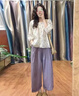 維菲樂（WEIFEILE）大碼女裝襯衫休閑套裝2025年新款夏季胖mm遮肉顯瘦闊腿褲褲兩件套 紫上衣+紫褲 【套裝】 XL  (建議120-140斤) 曬單實拍圖