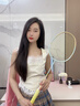 鯊躍淺杏黃羽毛球拍雙拍對拍4U進口全碳素訓練羽毛球拍成人26磅已穿線 1支 淺杏黃 （全碳素）24磅 曬單實拍圖