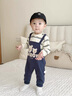 班喜迪嬰兒秋裝衣服嬰幼兒男寶寶連體衣假兩件背帶褲超萌外出爬服春秋季 條紋 80cm 曬單實(shí)拍圖