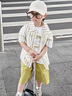 迪士尼男童夏裝套裝2025新款韓版兒童夏季條紋短袖襯衫三件套寶寶衣服潮 綠色 120 cm 曬單實(shí)拍圖
