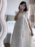 旻勝 新中式孕婦裝國風刺繡小飛袖夏季連衣裙甜美寬松大碼生日送禮物 米白色XL【120-140斤】 曬單實拍圖