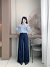 香影藏青色闊腿牛仔褲女2025秋季新款高腰直筒顯瘦天絲棉休閑褲子 藏青 S 155/60A/85-95斤 曬單實(shí)拍圖