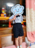 羅蒙男童小西裝背帶套裝男寶周歲生日花童禮服兒童演出服 藏青色110 曬單實拍圖