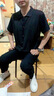 蘇京貓歐洲站夏季輕奢男士針織短袖開(kāi)衫潮牌休閑時(shí)尚商務(wù)翻領(lǐng)修身t恤男 黑色 M 曬單實(shí)拍圖