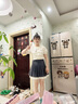 紫涵（ZIHAN）紫涵短袖襯衫上衣女夏季法式甜美風(fēng)蕾絲邊翻領(lǐng)泡泡袖襯衣 米金 S 曬單實(shí)拍圖