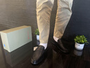 夢特嬌（MONTAGUT）男鞋樂福鞋夏季新品洞洞透氣皮鞋男頭層牛皮一腳蹬商務休閑豆豆鞋 黑色-頭層牛皮（沖孔透氣） 41 曬單實拍圖