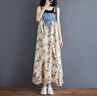 蘑菇同學(xué)連衣裙女夏季2025新款韓版時(shí)尚牛仔拼接雪紡大碼背帶裙女洋氣顯瘦 米色印花 XL 建議110-125斤 曬單實(shí)拍圖