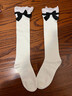JIOESC白色襪子女夏季小腿襪洛麗塔蝴蝶結配瑪麗珍鞋蕾絲中筒襪長(cháng)筒襪 白色 1雙 均碼 【80-110斤】 曬單實(shí)拍圖