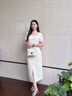 Mandy Zhang鉆扣小香風(fēng)氣質(zhì)白色連衣裙女夏季設(shè)計(jì)感方領(lǐng)輕禮服裙子 月光女神 S 曬單實(shí)拍圖