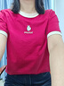 她享短袖t恤女撞色小貓刺繡女士上衣簡(jiǎn)約時(shí)尚百搭打底衫女T143T1477 曬單實(shí)拍圖