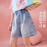 ASK JUNIOR【燙鉆】兒童褲子25夏季中大童牛仔短褲女童直筒褲透氣親膚中褲 曬單實(shí)拍圖