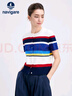 Navigare意大利小帆船女時尚撞色條紋圓領(lǐng)短袖針織開衫2324595511 藍 L  曬單實拍圖