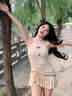 妙戀多女士泳衣固定胸墊防走光ins風(fēng)時尚泳衣女顯瘦修身海邊度假游泳衣 美式掛脖泳衣【黑色+胸罩/安全褲】 均碼 【建議70-120斤】 曬單實拍圖