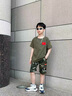 G.DUCKKIDS男童夏裝迷彩套裝軍綠色短袖2025新款兒童演出服男孩時髦潮酷 綠色 130 cm 曬單實拍圖