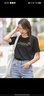茵曼（INMAN）百搭舒適繡花短袖白T恤女2025夏季時(shí)尚寬松顯瘦休閑圓領(lǐng)上衣 米杏色-F18525945 M 曬單實(shí)拍圖