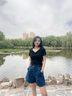 lagogo收腰壓褶寬松牛仔褲女拉谷谷2025年夏季新款a字顯瘦短褲 深牛仔藍 L 曬單實拍圖