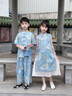 DOMIAMIAKIDS2025新款短袖演出服兒童漢服夏季男童中國風(fēng)古風(fēng)唐裝女童旗袍 新中式藍色套裝女 130 【建議身高121-130cm】 曬單實(shí)拍圖