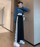 COZOK排扣褲男女半開(kāi)扣秋冬季潮流寬松運動(dòng)九分闊腿直筒褲休閑褲子女 字母_半開(kāi)紐扣褲[黑色] S _建議70~85斤斤 曬單實(shí)拍圖