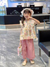 皮爾卡丹（pierre cardin）童裝女童夏季套裝2025新款兒童飛袖娃娃衫碎花上衣闊腿褲兩件套潮 粉色 130 尺碼7~8歲【120-130cm】 曬單實拍圖
