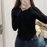 設(shè)計款魚尾打底衫女秋冬磨毛加厚保暖打底衣女式T恤長袖打底上衣 黑色 均碼 （80-140斤 曬單實(shí)拍圖